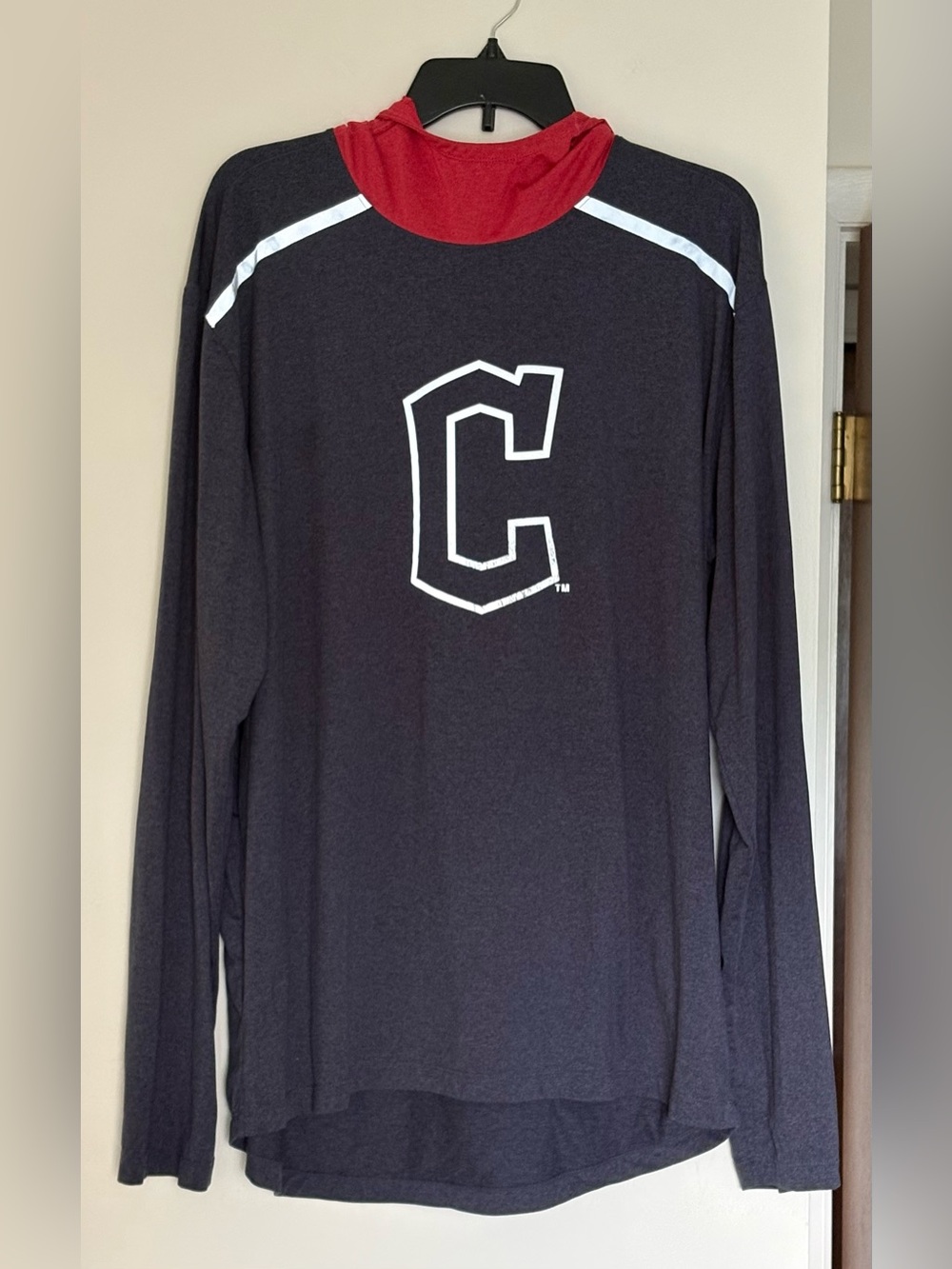 Cleveland Guardians MLB Hooded Long Sleeve T-Shirt Pullover - Men's XL Navy/Red